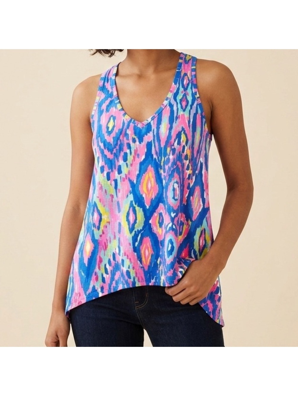 Lilly Pulitzer Kiawah Abstract Colorful Preppy Artsy Racerback Tank size xs